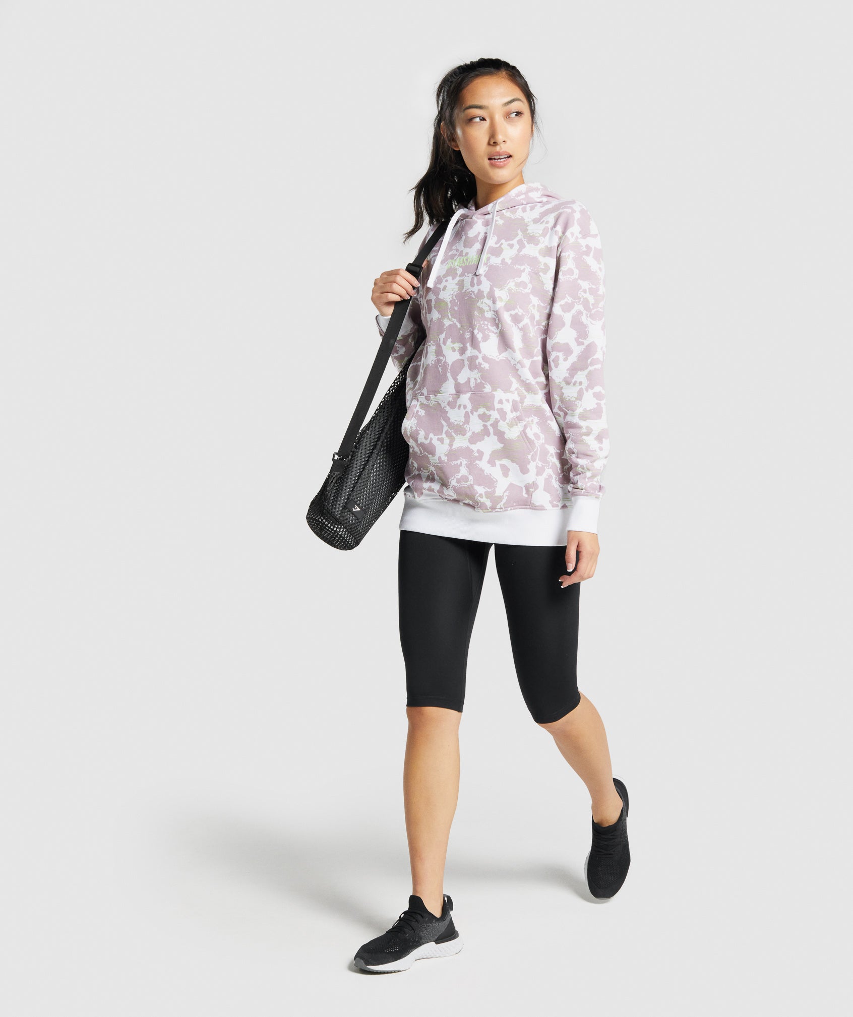 White / Purple Women's Gymshark Camo Graphic Oversized Hoodie | UONHSL-907