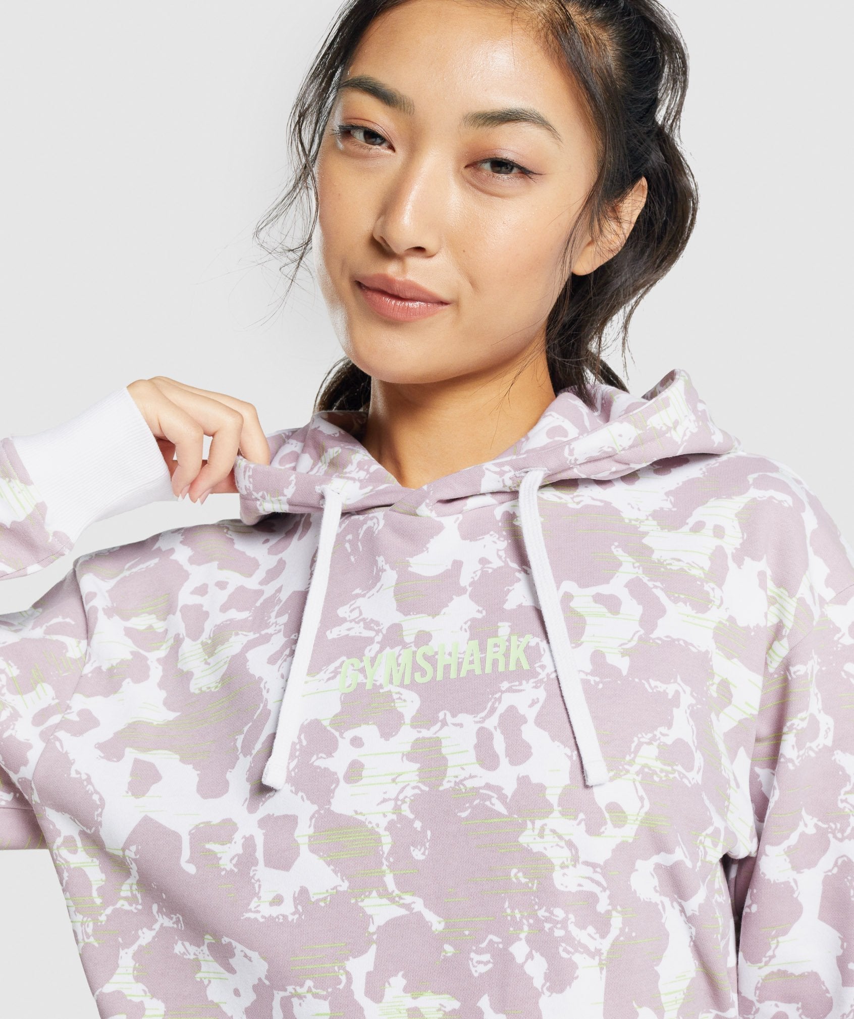 White / Purple Women's Gymshark Camo Graphic Oversized Hoodie | UONHSL-907