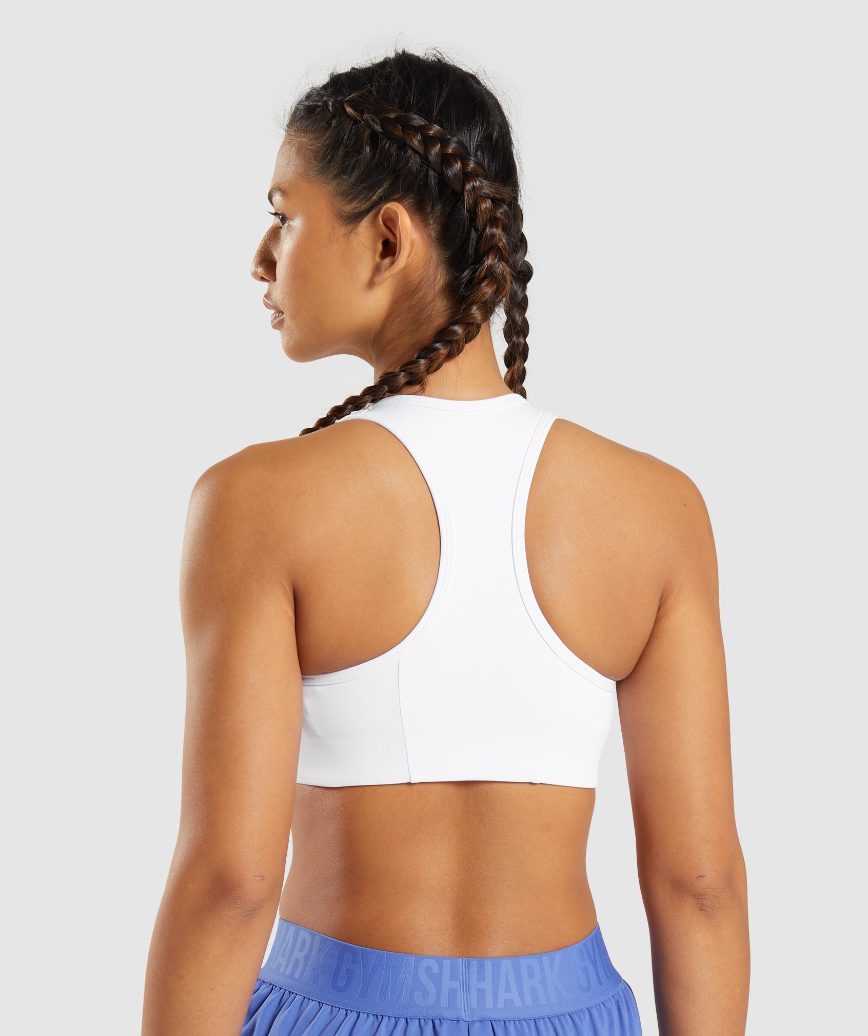 White Women's Gymshark Essential Racer Back Sports Bra | VTGJZN-693