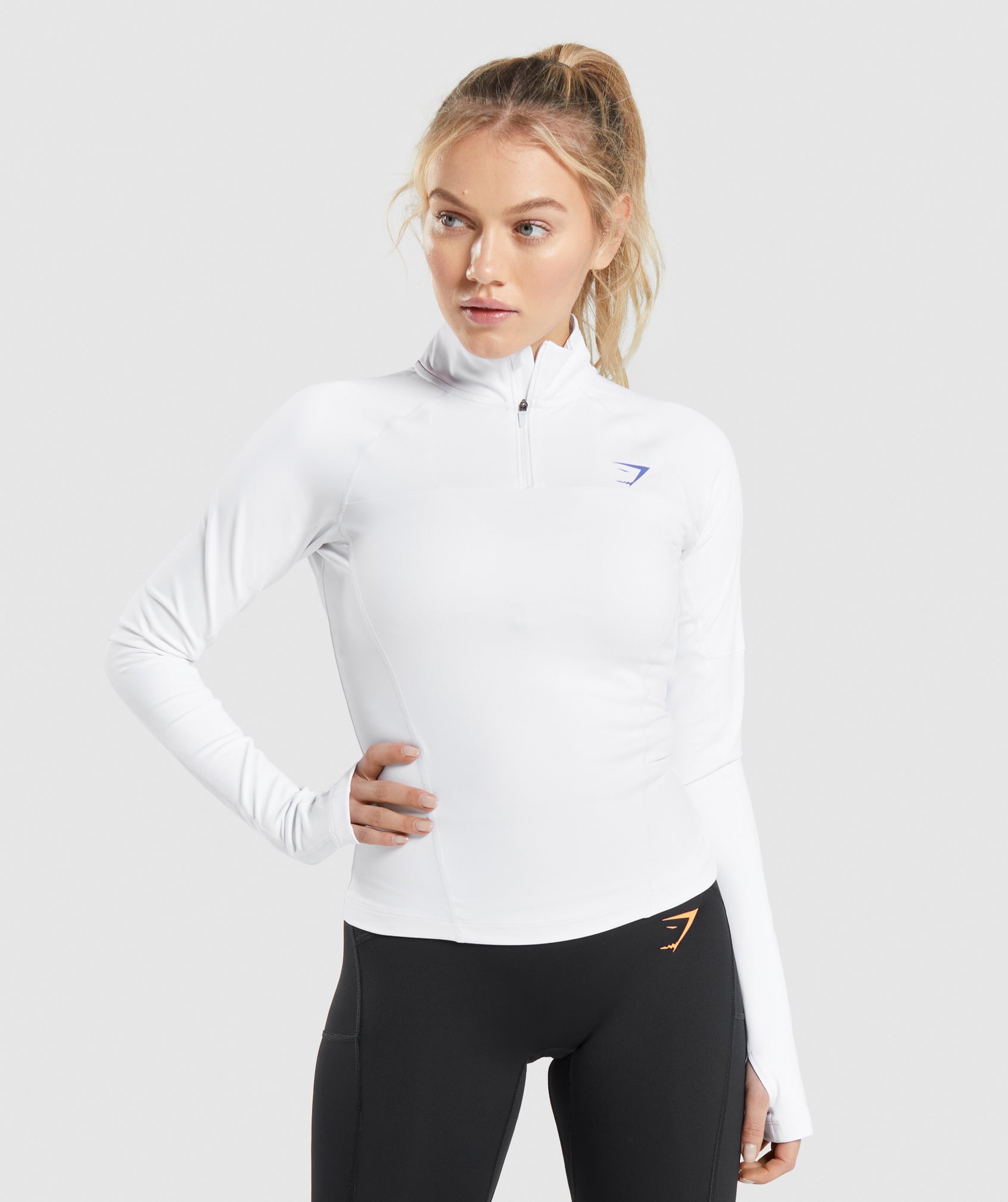 White Women\'s Gymshark Pulse 1/4 Zip Sweatshirts | SWITLH-750