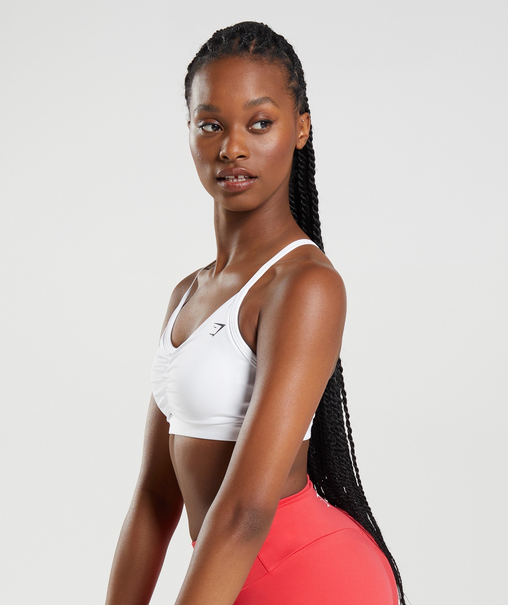 White Women's Gymshark Ruched Sports Bra | ZQBIHT-107