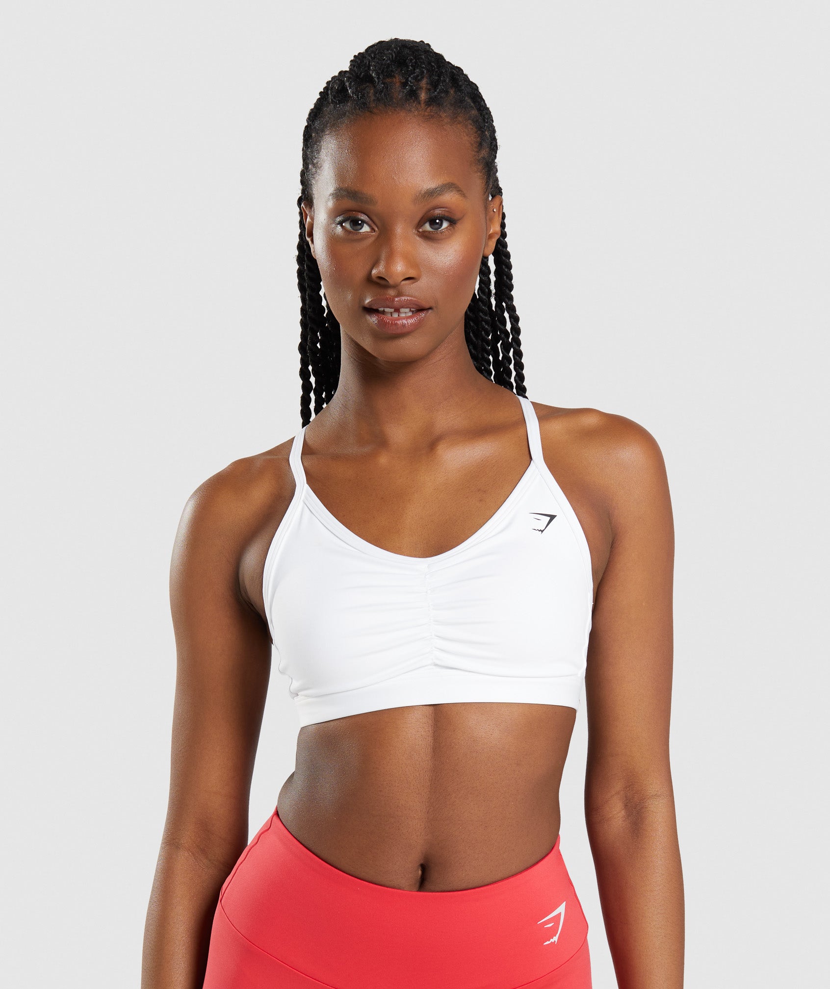 White Women\'s Gymshark Ruched Sports Bra | ZQBIHT-107