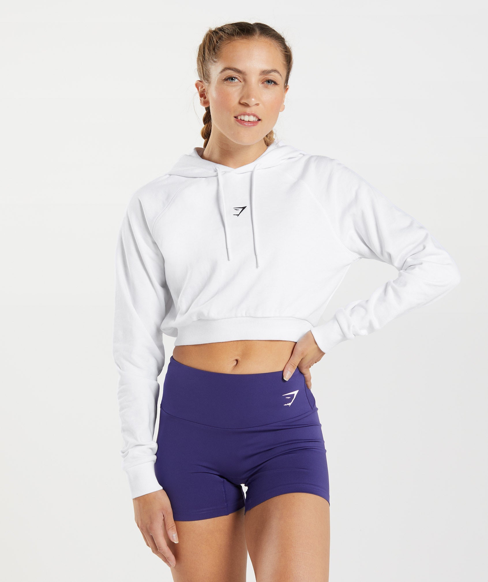 White Women\'s Gymshark Training Cropped Hoodie | DSMXUA-728