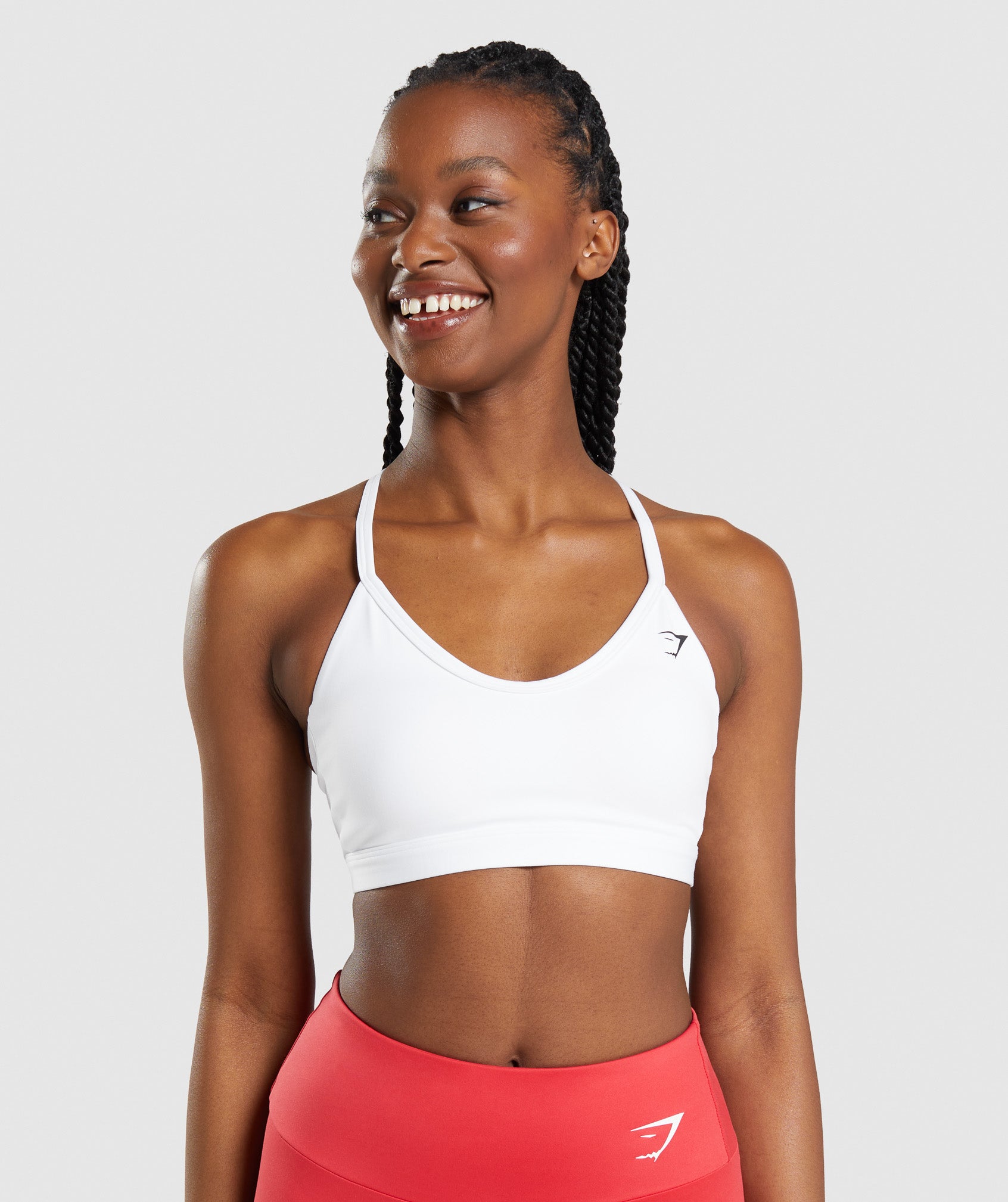 White Women\'s Gymshark V Neck Sports Bra | UMTNVO-137